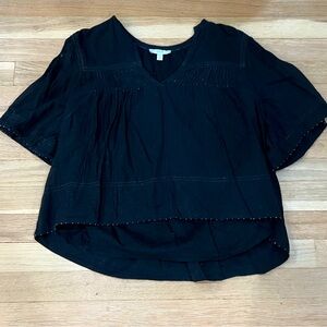 JOIE Black Trapeze Pleated Beaded Swing Top XS